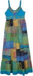 Blue Chill Bohemian Patchwork Long Maxi Dress