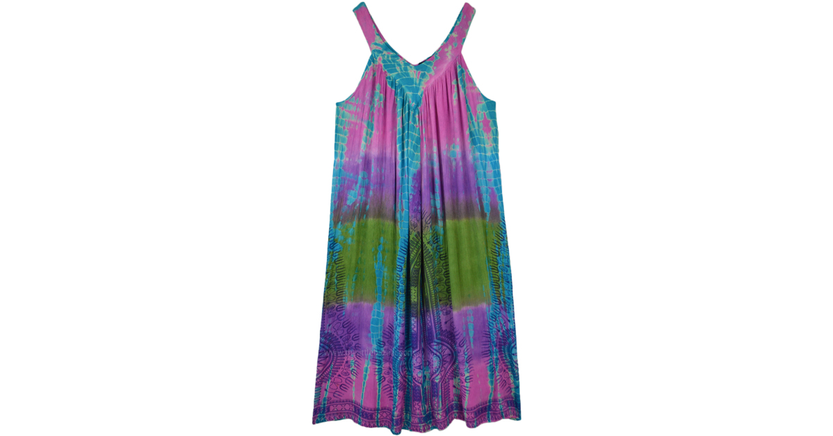 Hippie Tie Dye Umbrella Sleeveless Sundress | Dresses | Multicoloured ...
