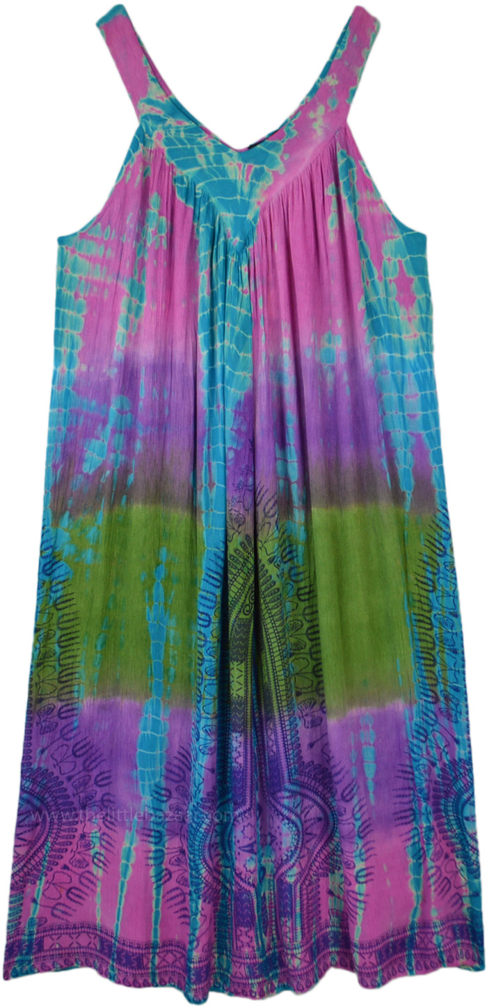 Hippie Tie Dye Umbrella Sleeveless Sundress