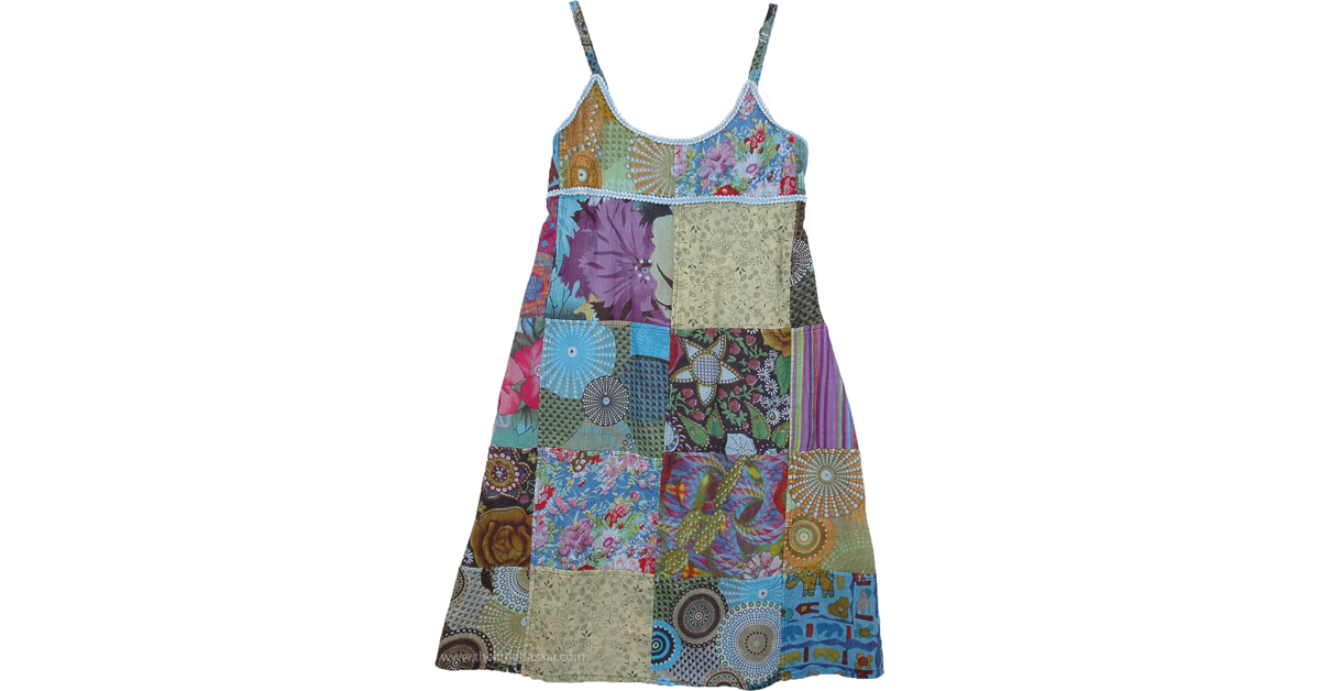 Petite Short Summer Blue Patchwork Dress | Dresses | Blue | Sleeveless,  Patchwork, Junior-Petite, Vacation, Beach, Floral, Printed