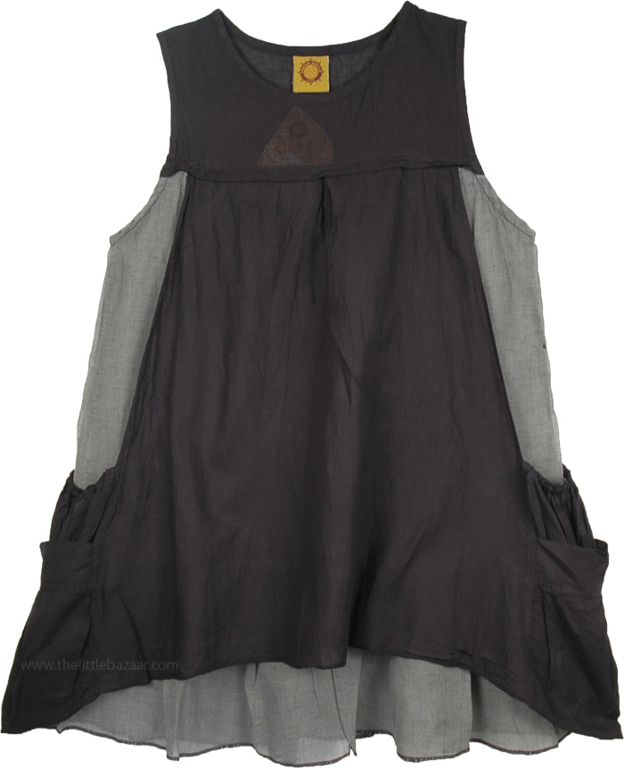 Black Double Layered Cotton Tunic Dress