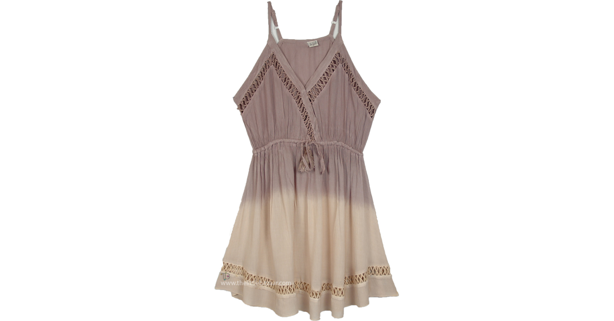 Beige Ombre Empire Waist Mini Boho Dress | Dresses | Beige