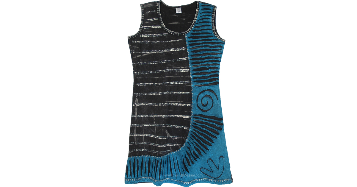 razor cut dress AVALON MINI Dress Cotton Spandex Lace Up Back Tank MINI Dress Razor Cut w/ Pockets & Grateful Dead Steal Your Face Tonal Embroidery -Aurora