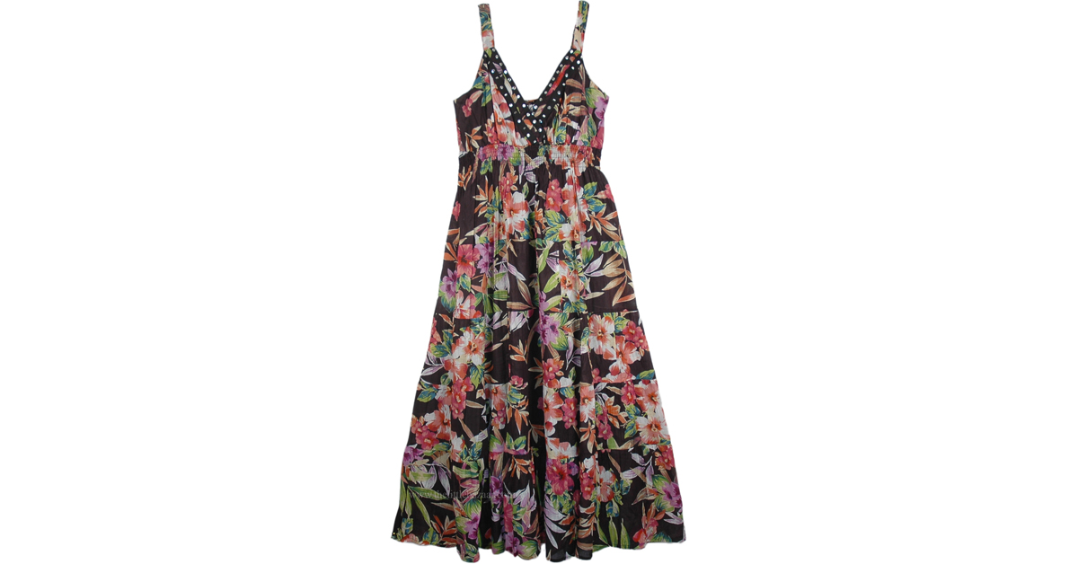 Black Floral Sequin Tiered Maxi Summer Dress | Dresses | Black | XL-Plus