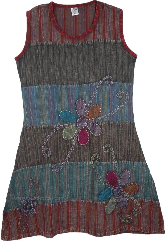 May Flowers Stripped Sleeveless Summer Dress