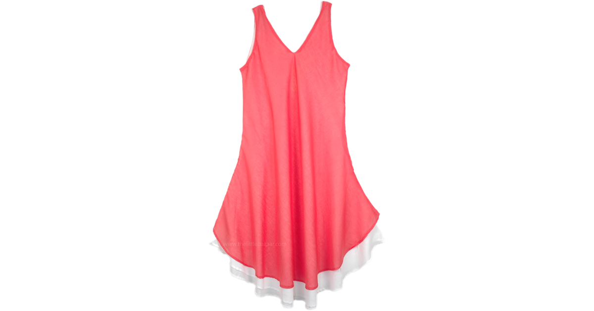 Coral White Cotton Gauze Summer Dress | Dresses | Orange | Sleeveless ...