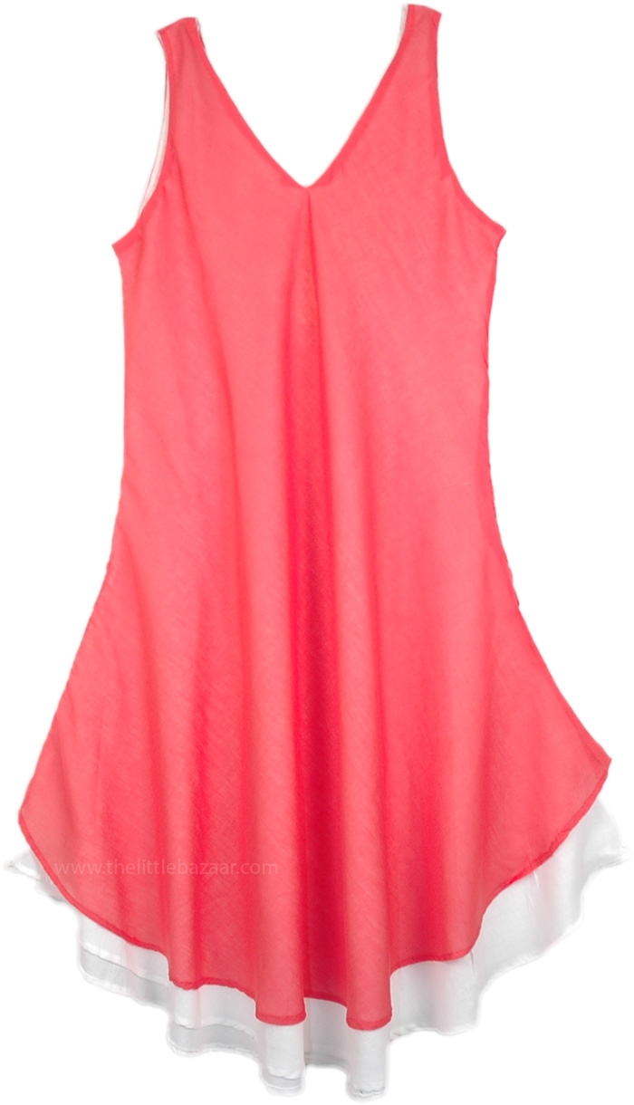 Coral White Cotton Gauze Summer Dress | Dresses | Orange | Sleeveless ...