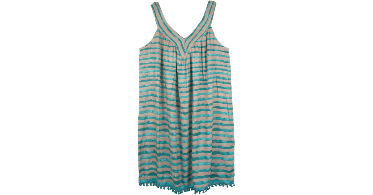 Grey and Green Stripes Free Flowing Dress | Dresses | Grey | Sleeveless ...