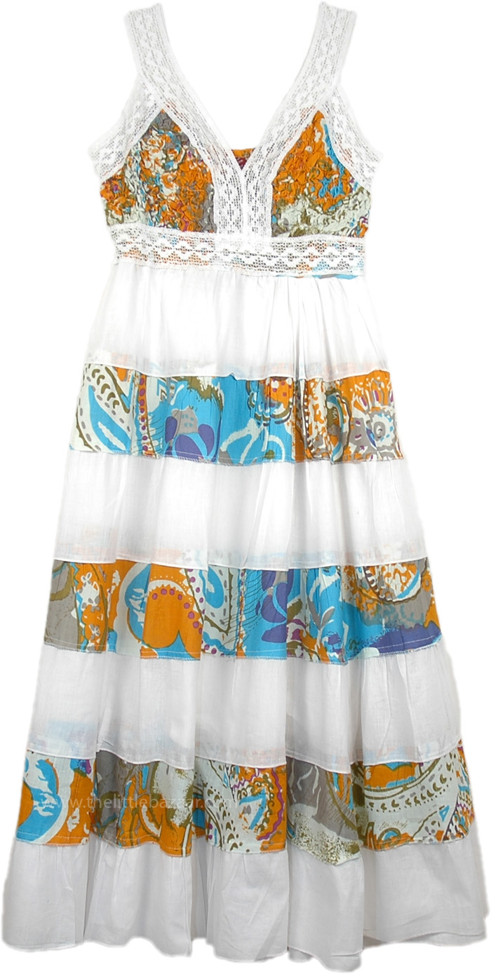 Boho Beach Tiered Long Dress Cotton White