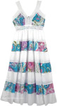 White Blue Floral Summer Long Dress