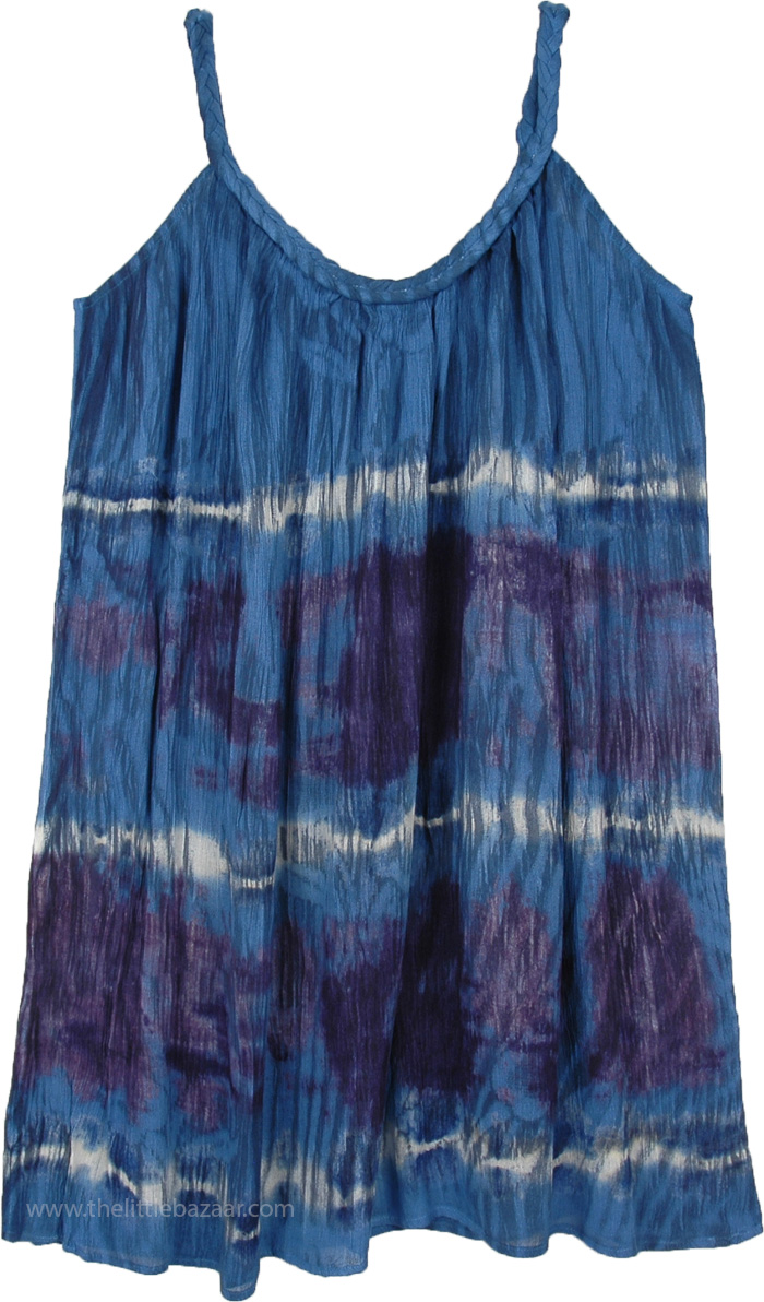 Tie Dye Exo-Space Blue Sleeveless Shift Dress