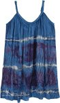 Tie Dye Spacey Shades of Blue Mini Dress with Braided Neckline [4879]