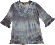 Peacock Blue Bohemian Plus Size Tunic Shirt with Embroidery