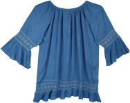 Bohemian Style Flared Dress in Stonewashed Denim Blue [4891]
