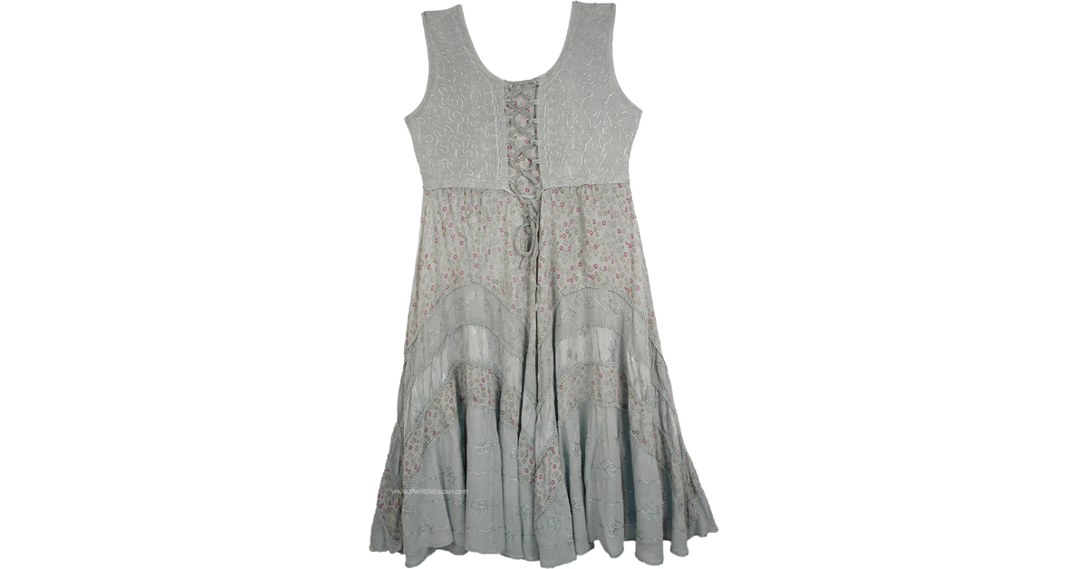 Silver Gray Long Peasant Tiered Dress | Dresses | Grey | Sleeveless ...
