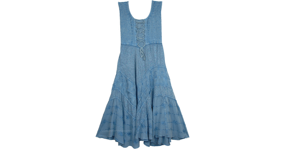 blue dress for baby girl Boho Chic Tie Dye Rayon Mid-Length Dress for Effortless Style One Size / Blue main image 0