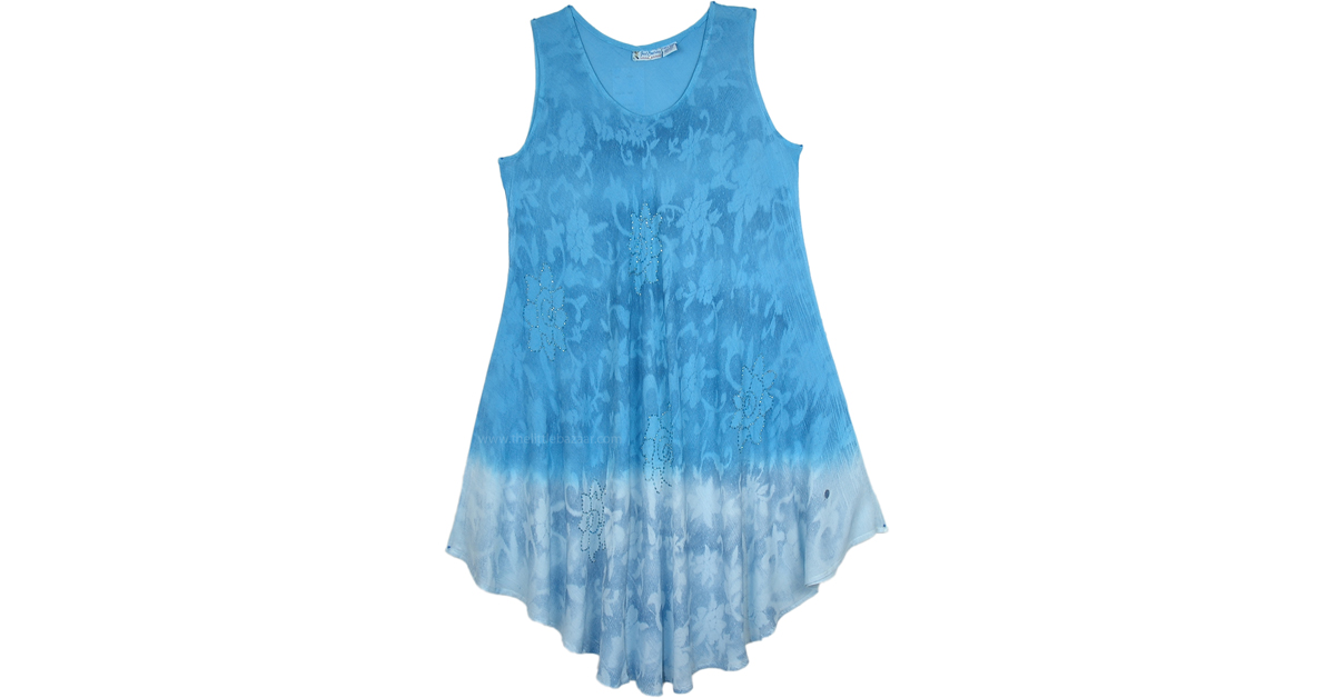 Ombre Blue Printed Sparkles Trapeze Dress | Dresses | Sleeveless ...