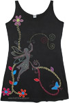 Boho Fairy Applique Embroidered Little Black Dress in Cotton