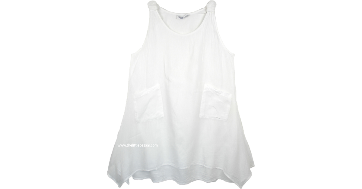 Cotton Tank Style Summer Dress in White Asymmetrical Hem | Dresses ...