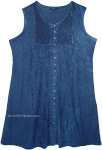 Denim Blue Stonewashed Knee Length Sleeveless Dress