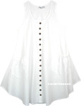 Sleeveless Cotton Beach Dress with Buttons and Front Pockets [5098]