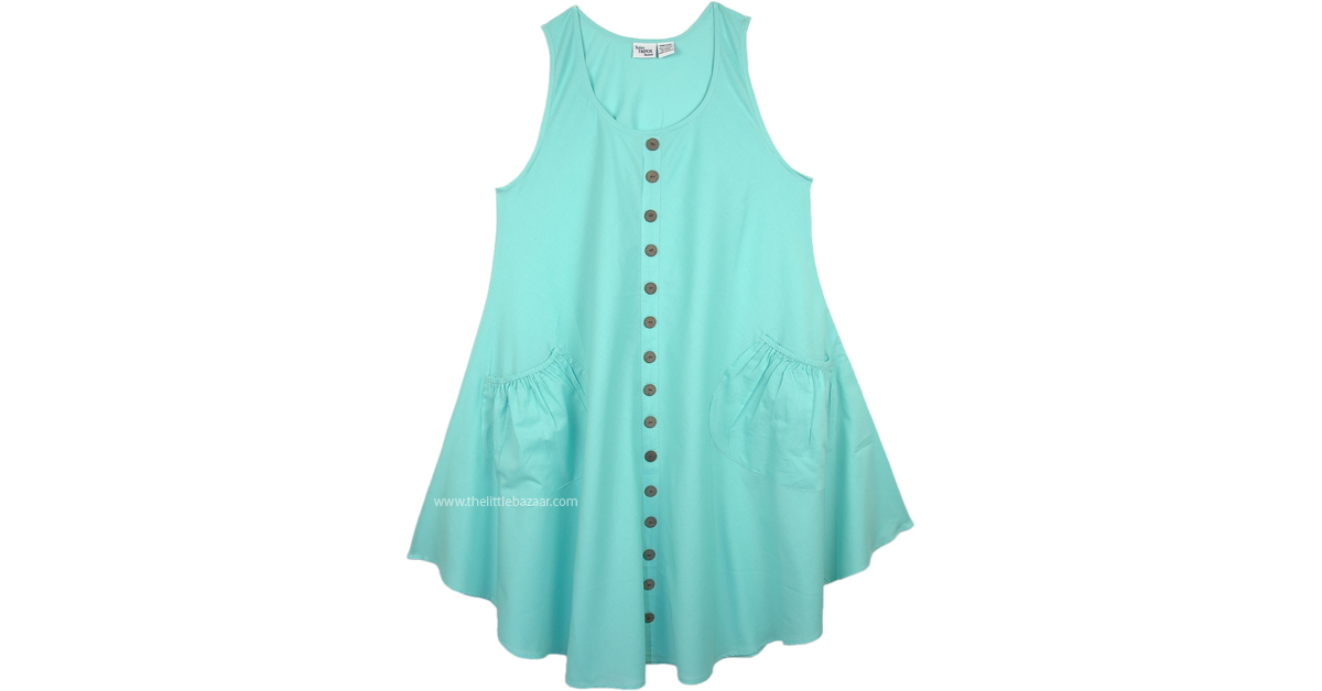 Sea Green Sleeveless Cotton Beach Sundress Sea Green Sleeveless Cotton Beach Sundress