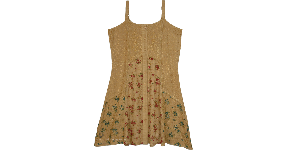 Golden Honey Boho Embroidered Rayon Sundress-L/XL by TLB Golden Honey Boho Embroidered Rayon Sundress-L/XL by TLB