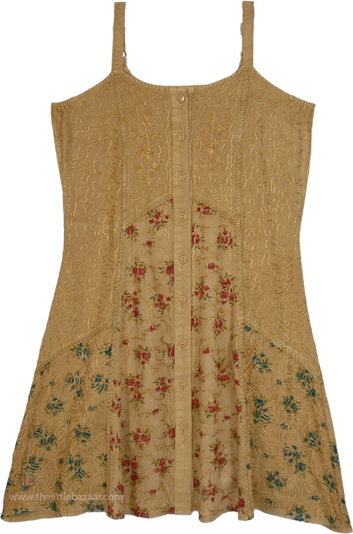 Golden Honey Boho Embroidered Rayon Sundress
