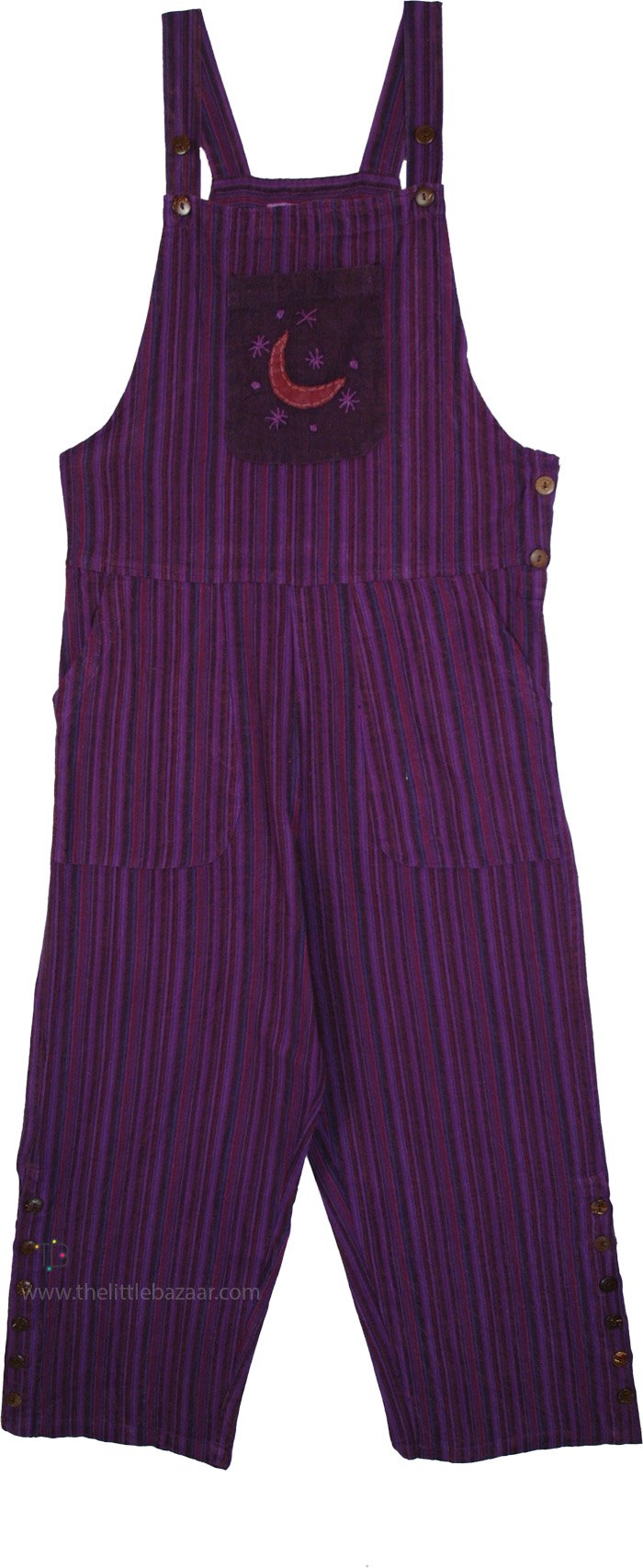 Super Moon Striped Cotton Boho Overalls