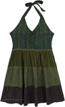Elastic Bodice Halter Tunic Grassy Tone Dress [5433]