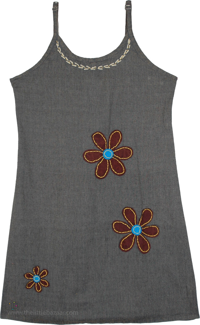 XL Smoky Petals Summer Dress with Floral Embroidery