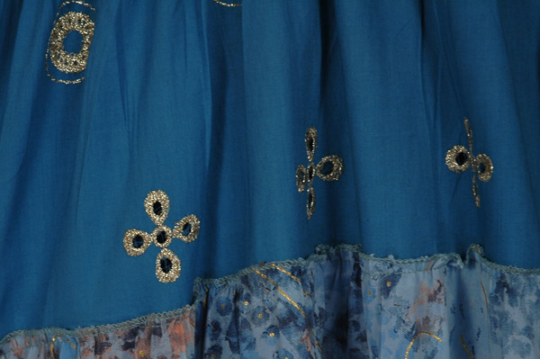 Azure Dreams Golden Embroidered Babydoll Dress