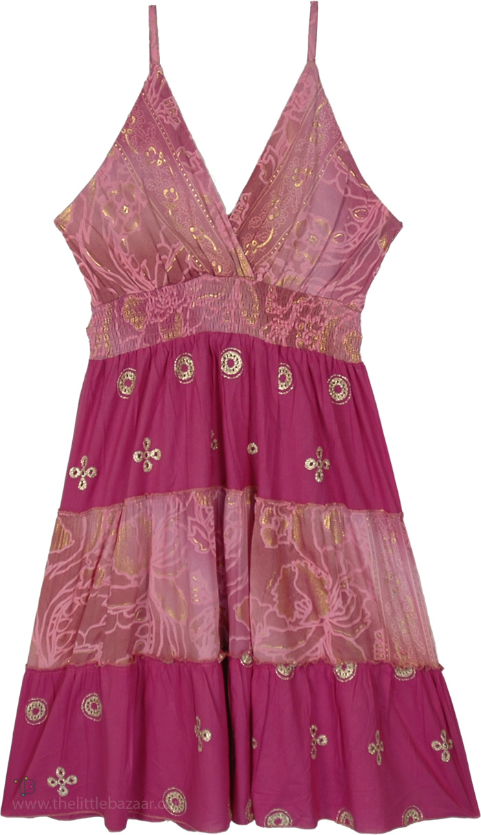 Berry Metallic Tiered Sleeveless Mini Dress