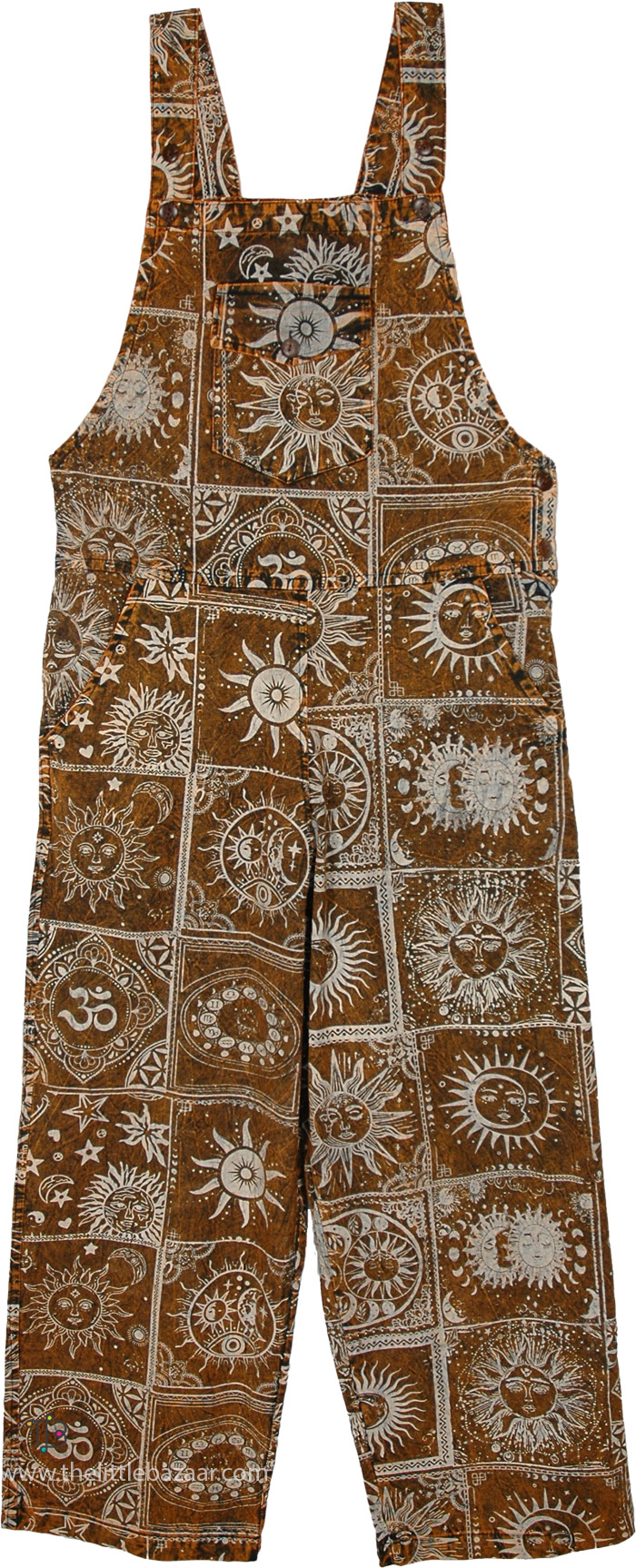 Spirited Zodiac Symbols Printed Vintage Overalls