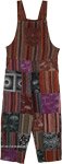 Mushroom Printed Bohemian Patchwork Overalls with Buttons [5560]