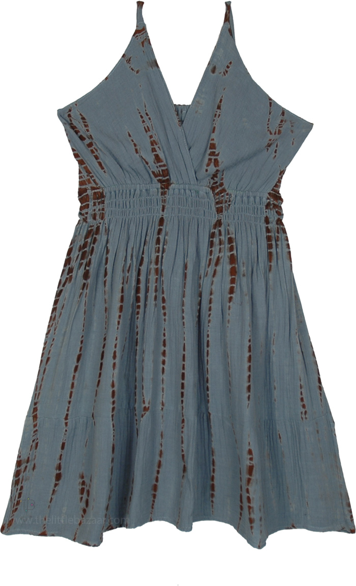 Steel Blue Two Layers One Very Good Mini Dress, Tie Dye Mini Dress Strappy Smocked Summer Ready