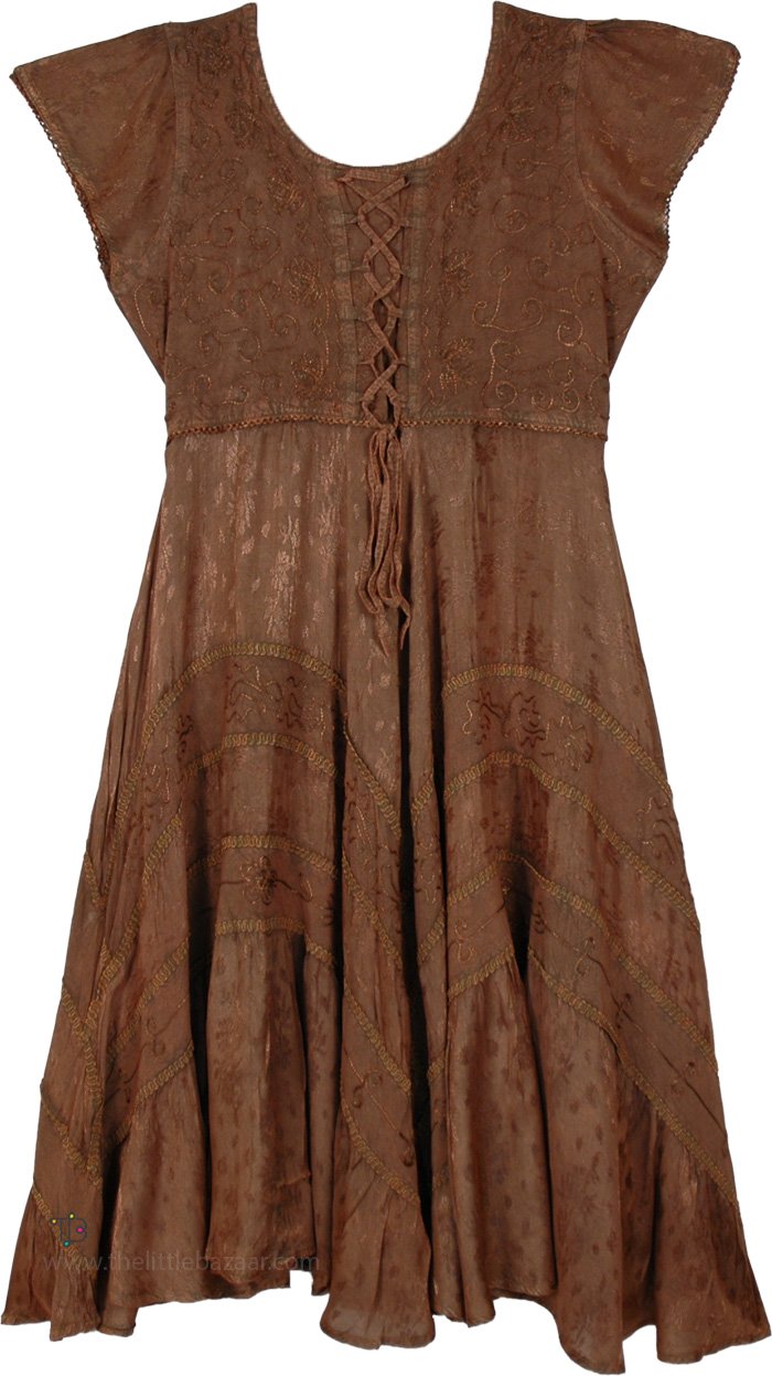 Flutter Sleeve Tea-Length Boho Renfaire Dress