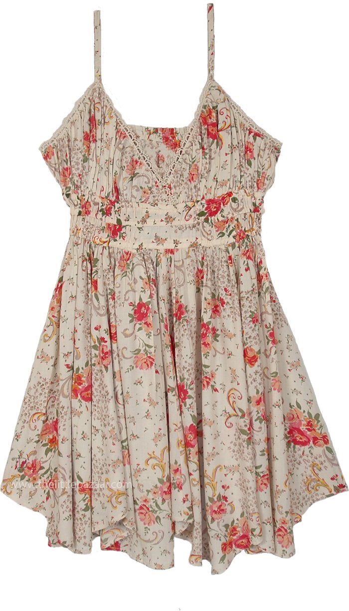 Red Rose Lace Trim Smocked Waist Mini Dress