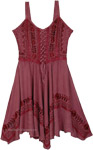 Deep Rose Embroidered Flared Knee Length Dress