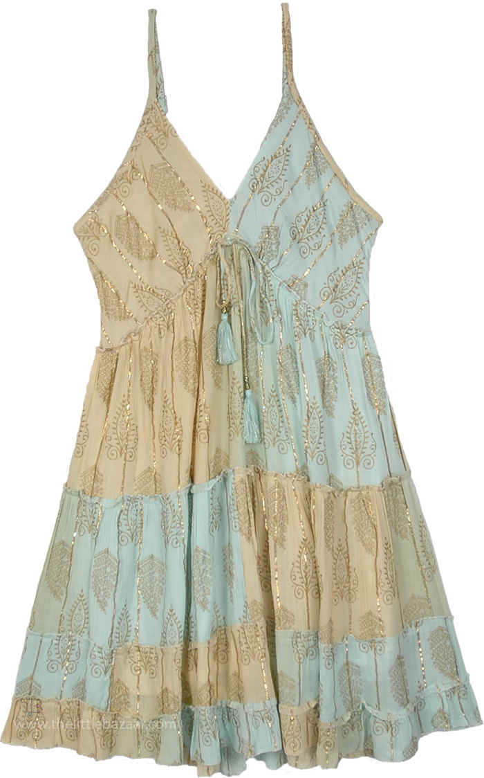 Sand and Aqua Shimmer Tiered Sundress