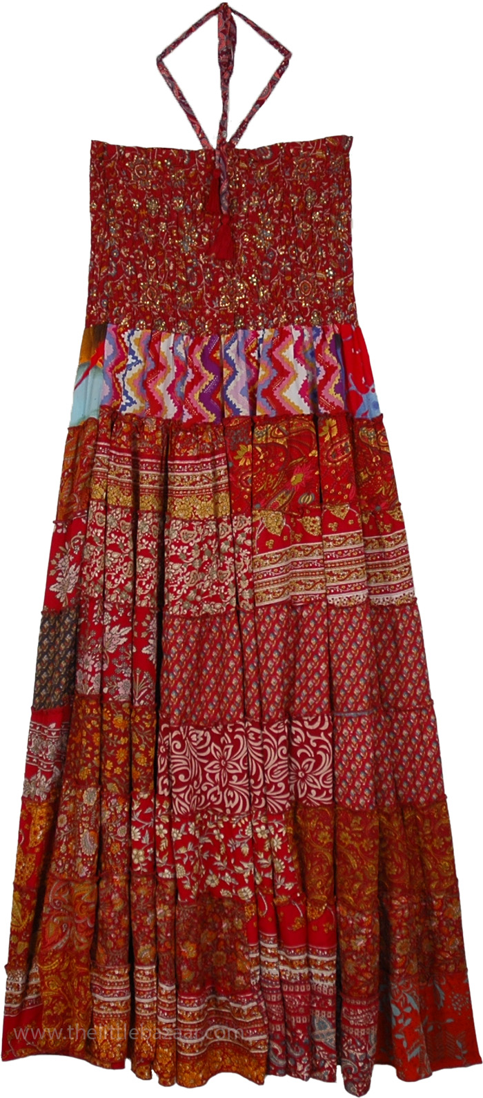 Crimson Caravan Eco-Friendly Tiered Maxi Dress