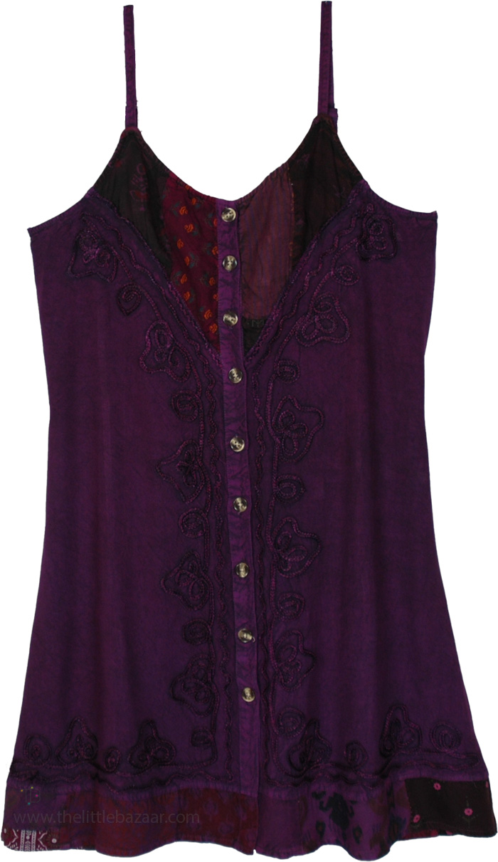 Deep Plum Orchid Boho Button-Front Tank Dress