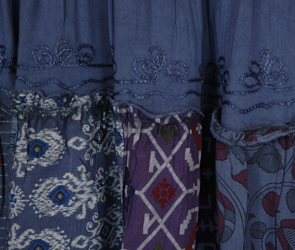 Tiered Patchwork Babydoll Dress in Stonewash Blue
