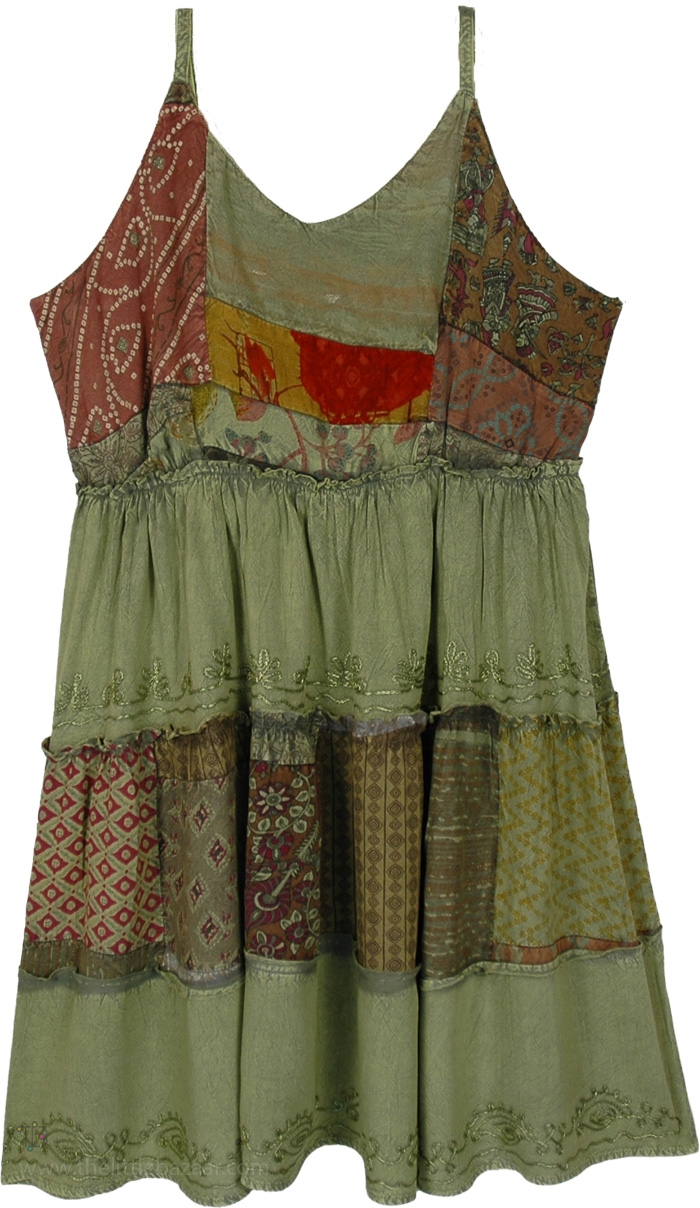 Sage Fairy Tiered Knee Length Boho Sundress