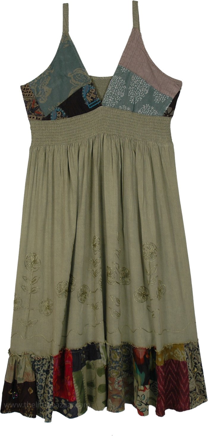 Mossy Meadow Patchwork Boho Midi Sundress
