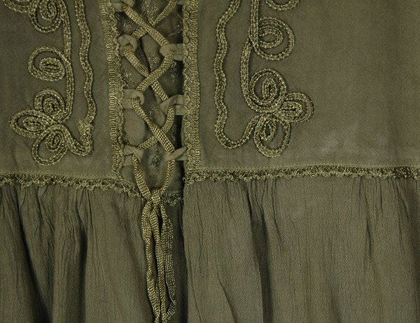 Olive Thistle Lace-Up Babydoll Boho Dress