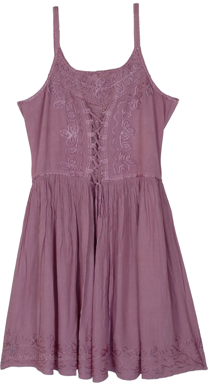 Mauve Rose Lace-Up Knee Length Dress