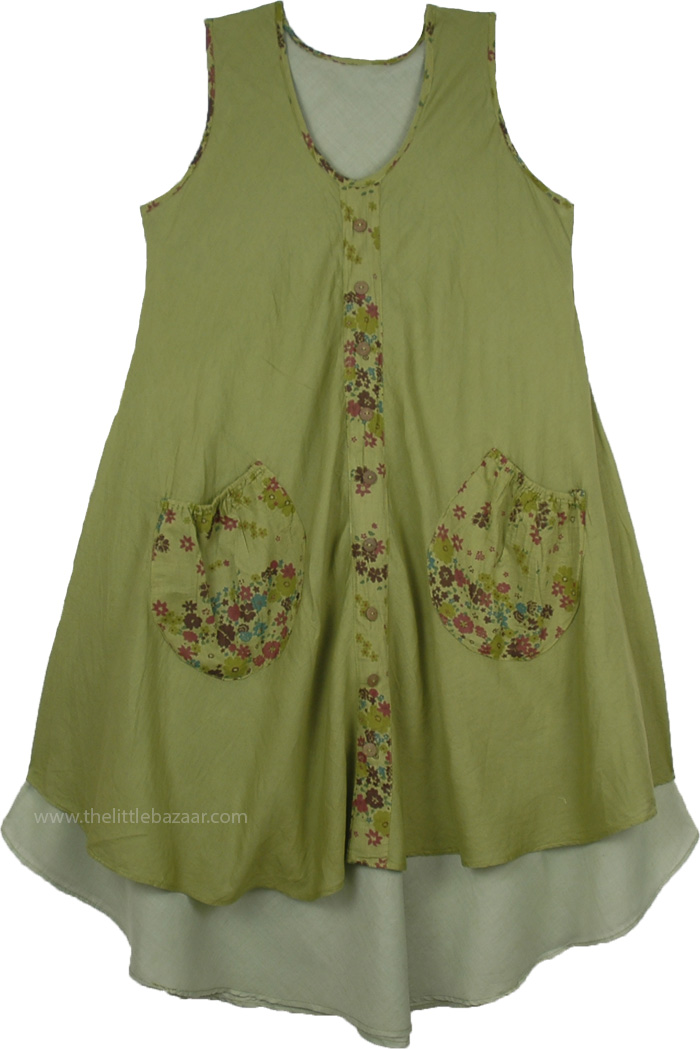 Leaf Green Double Layered Sleeveless Hippie Sundress