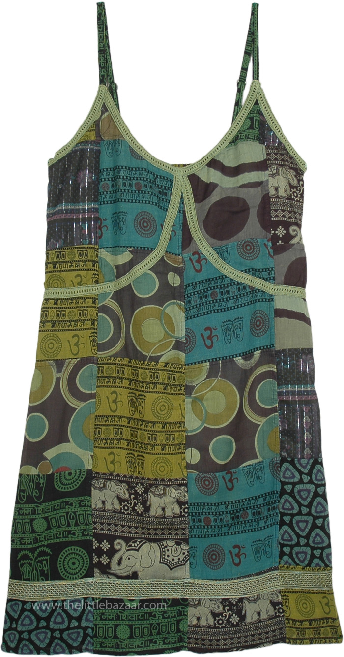 Sleeveless Summer Yogi Dress in Hippie Green Patchwork