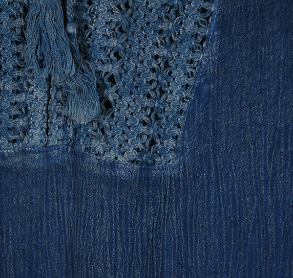 Denim Blue Acid Wash Rayon Dress with Crochet Detail